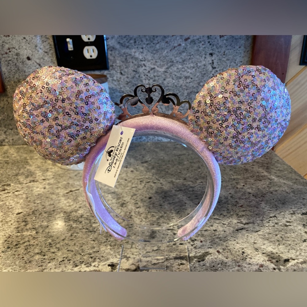 Disney Princess Minnie Mouse Disney Silver Tiara Sequin Crown Ears Pink NWT - Picture 6 of 9